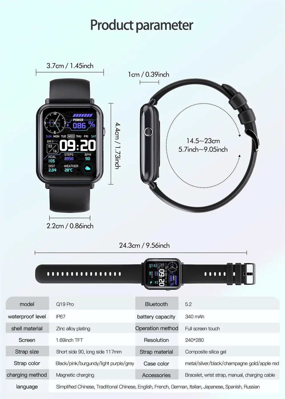 Ip67 waterproof bluetooth 5.2 smartwatch with 340mah