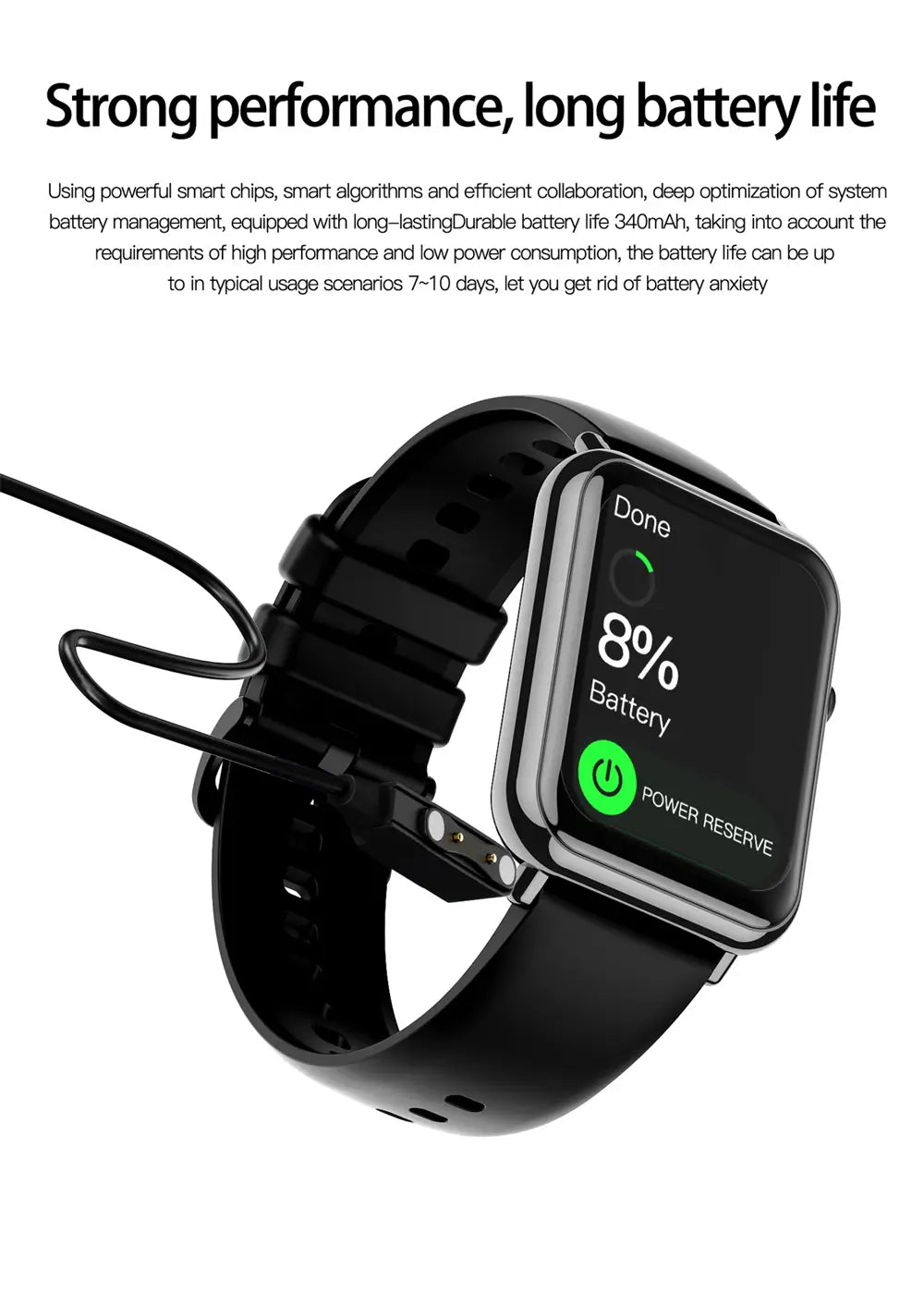 Ip67 waterproof bluetooth 5.2 smartwatch with 340mah