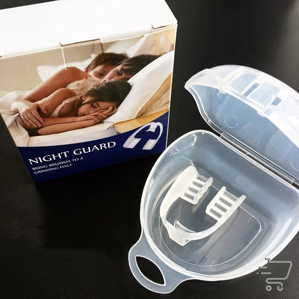 Adult EVA Night Guard in packaging with open storage case for teeth protection