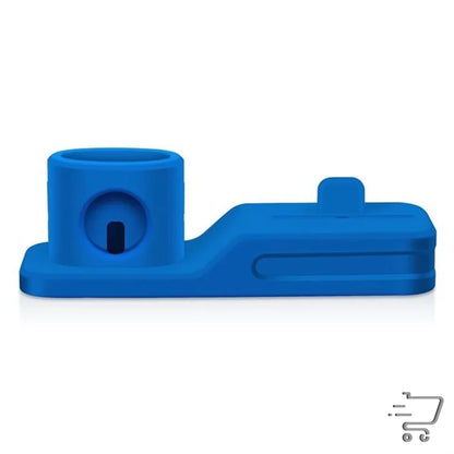 Blue silicone phone stand and amplifier, a unique home gadget for Apple devices