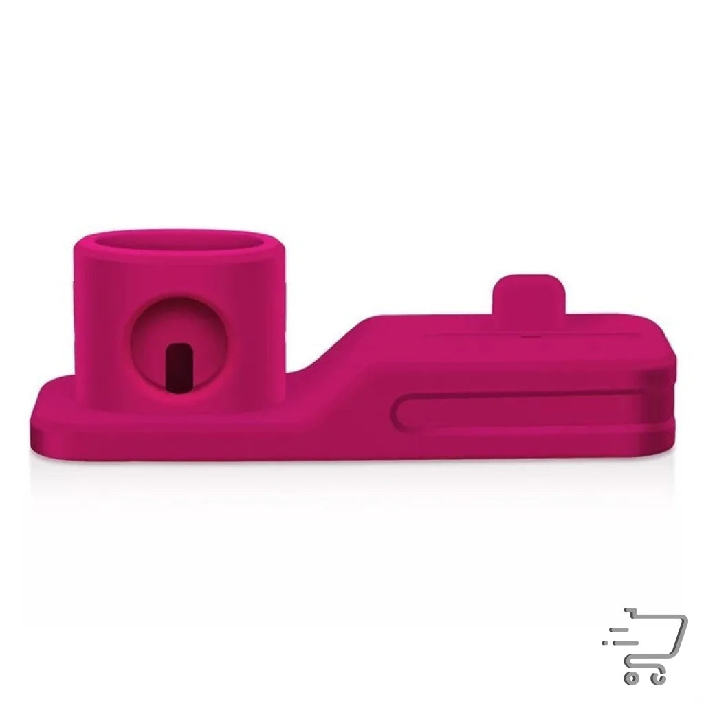 Bright pink silicone phone stand and amplifier, a unique home gadget for Apple devices