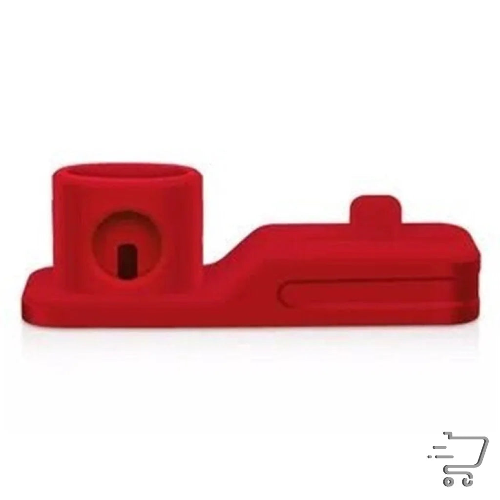 Red plastic phone stand amplifier with circular speaker, unique home gadgets for Apple Devices