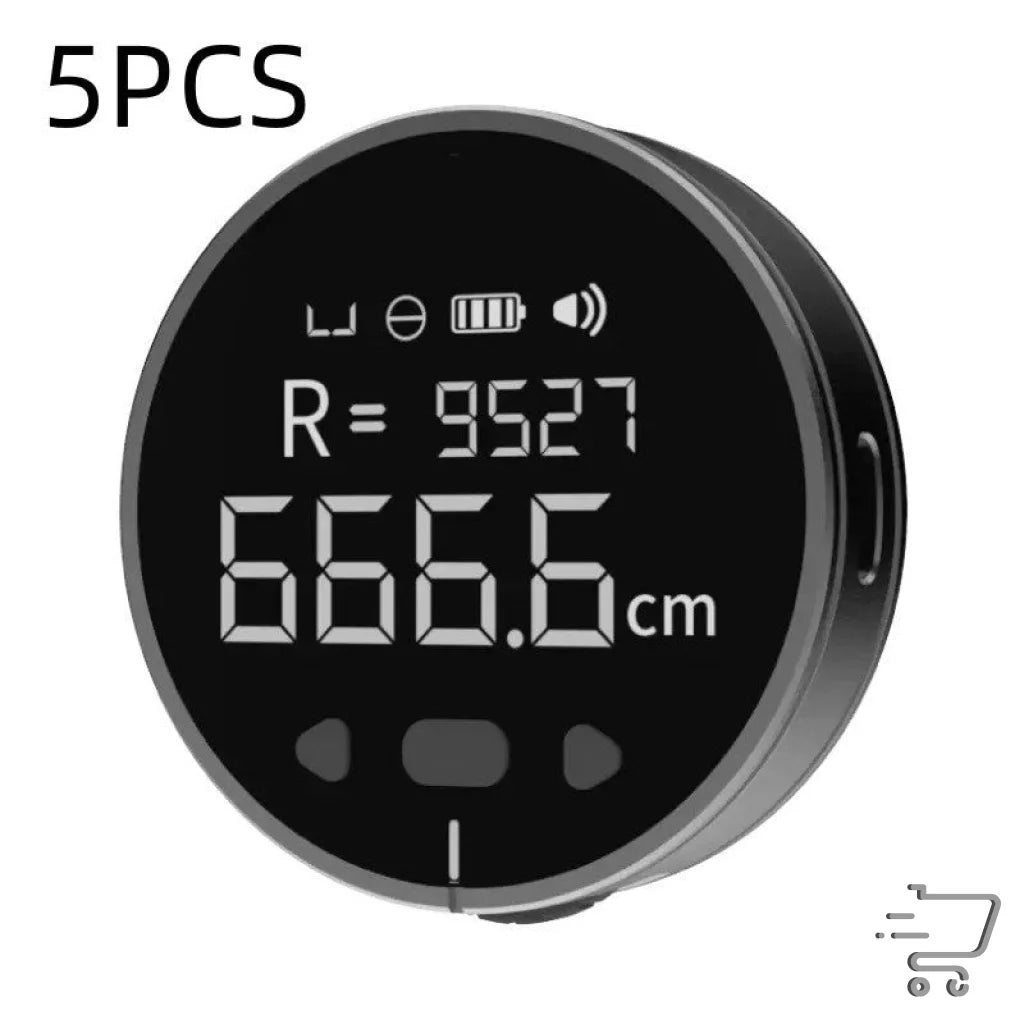 Circular digital display of Compact 8-Function Mini Measuring Device showing distance in cm