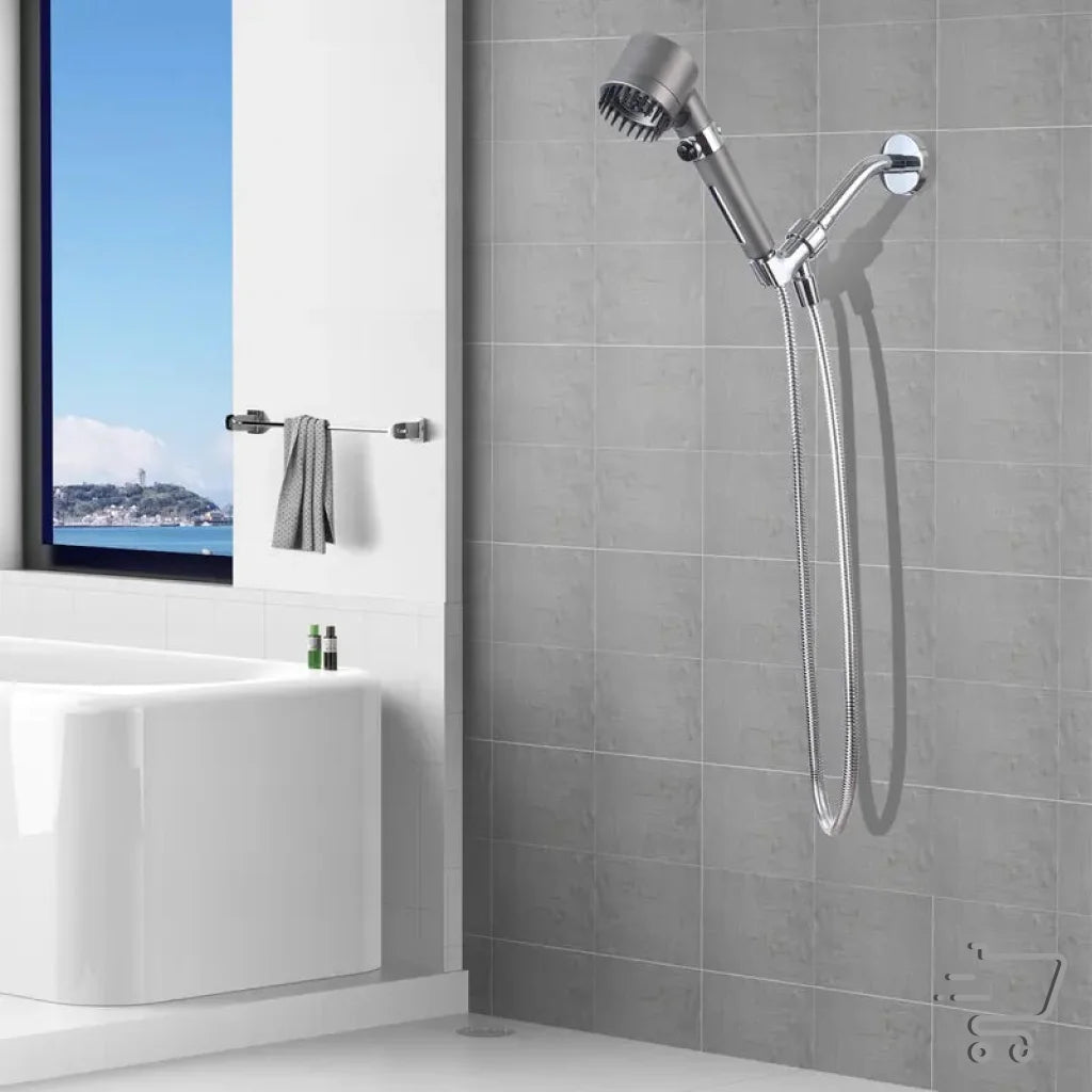 Eco-friendly high-pressure handheld shower head with stop button and flexible hose mounted