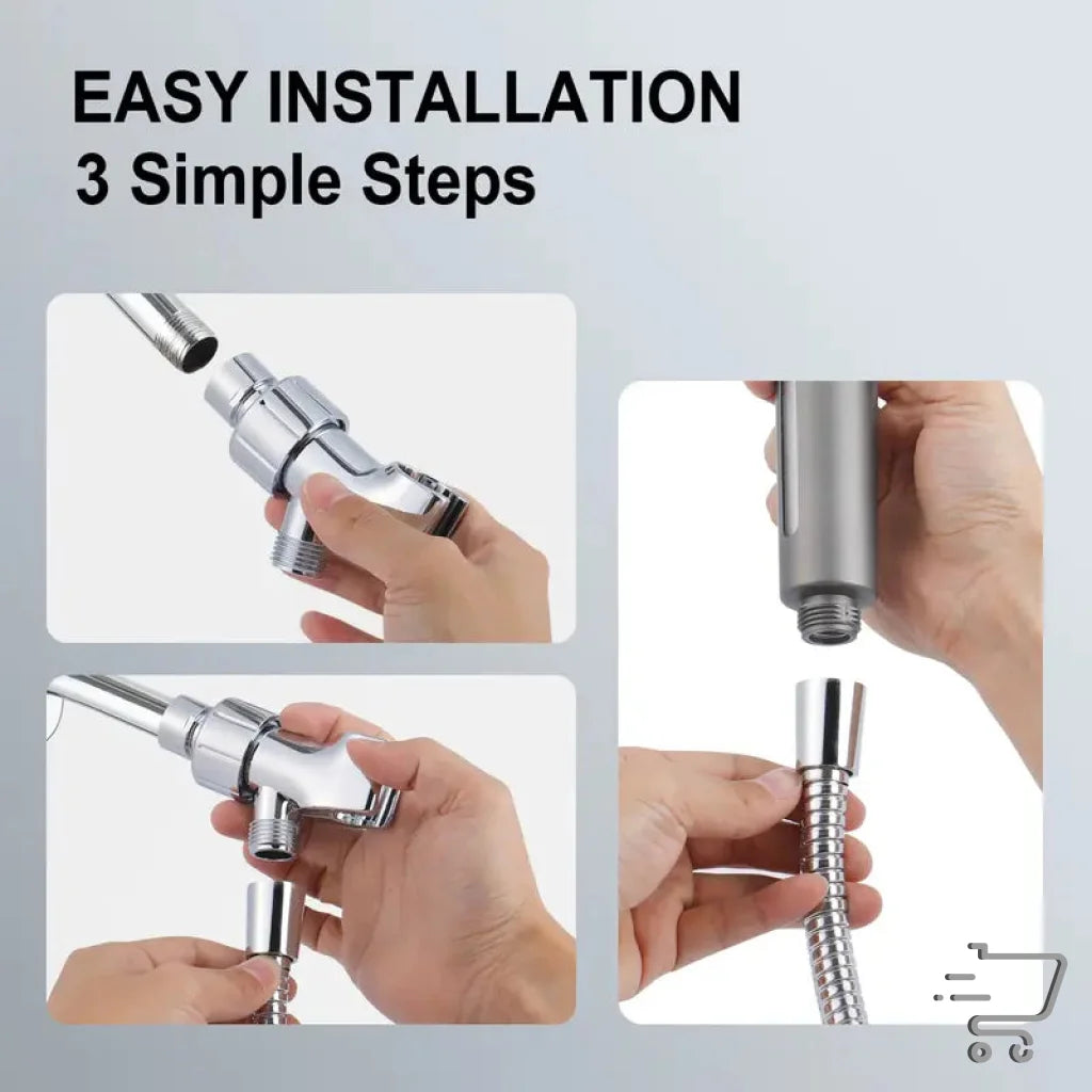 Eco-friendly high-pressure handheld shower head installation instructions in three steps