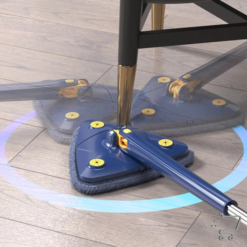 Robotic floor mop with triangular pads rotating for effortless cleaning in tight spaces