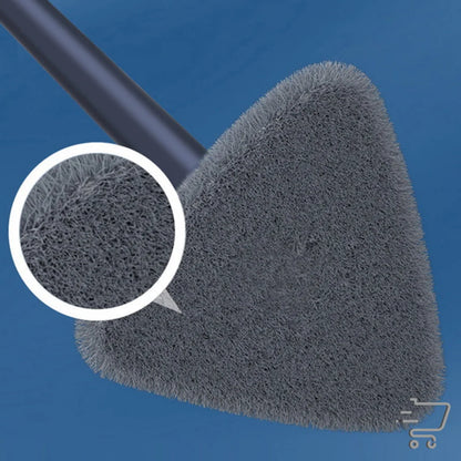 Triangular microfiber duster highlighting fine fibers for effortless cleaning