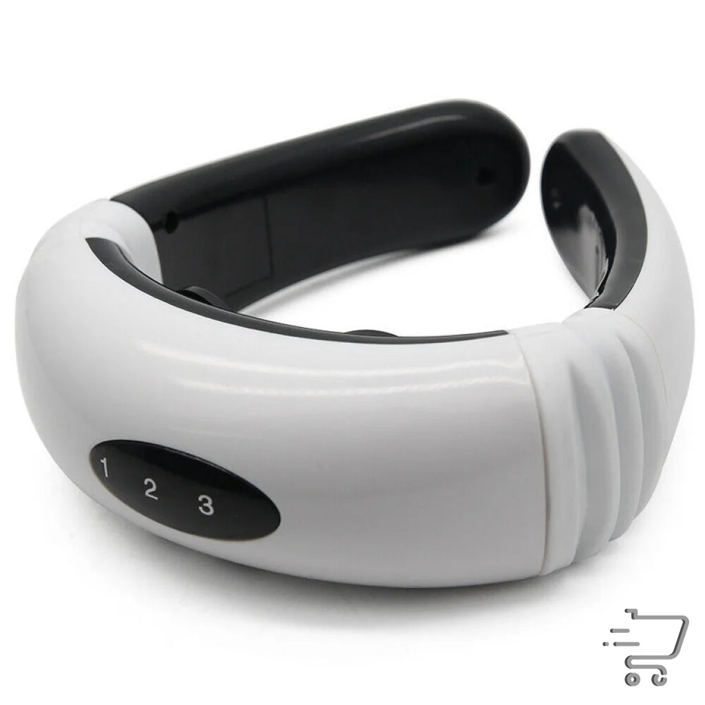 Curved white electric pulse massager with six massage modes and cupping mode buttons