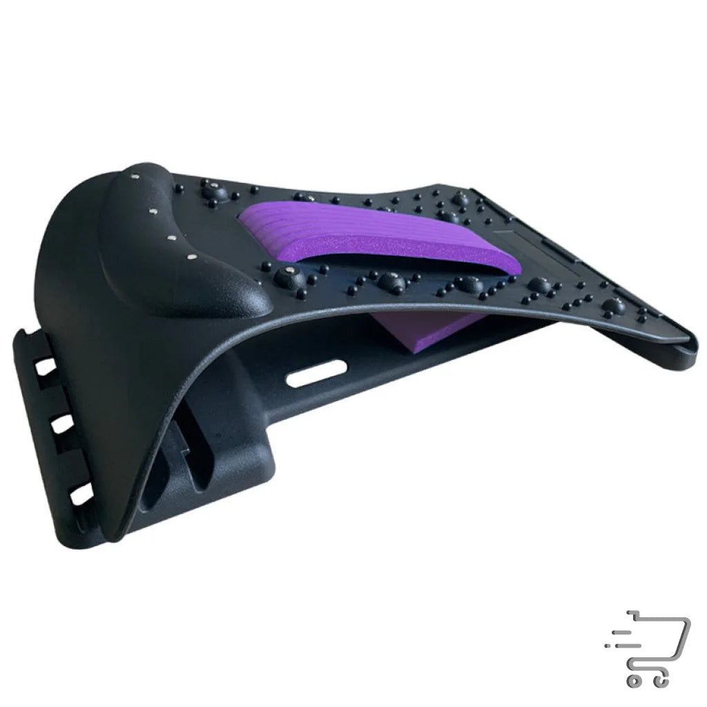 Curved black plastic bike fender with purple accent showcasing ergonomic self-massage device