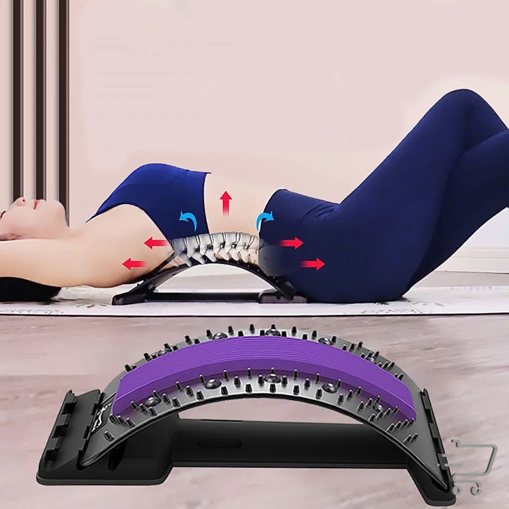 Ergonomic self-massage device with arched shape and spikes for back stretching support