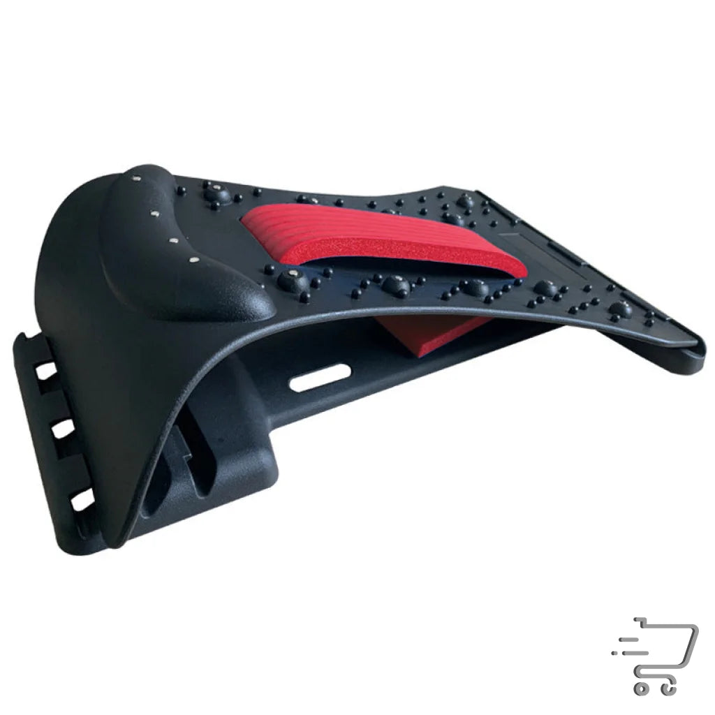 Motorcycle rear fender with red seat pad for ergonomic self-massage device support