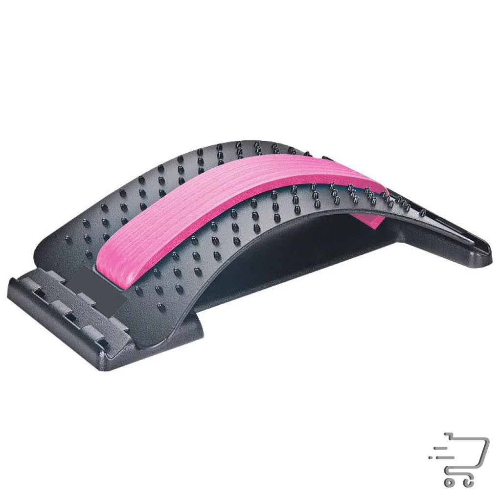 Curved Ergonomic Self-Massage Device with Pink Cushioned Support for Lumbar Relief