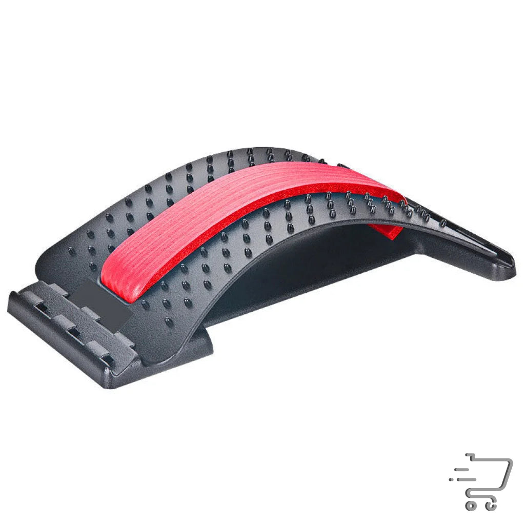 Curved Ergonomic Self-Massage Device for lumbar and cervical support with red cushion