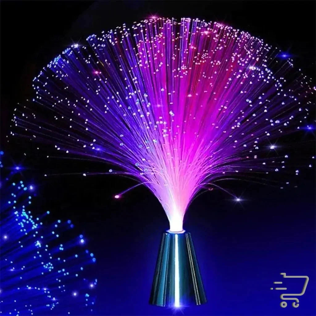 Fiber optic lamp radiating vibrant purple and pink light strands for enchanting ambiance