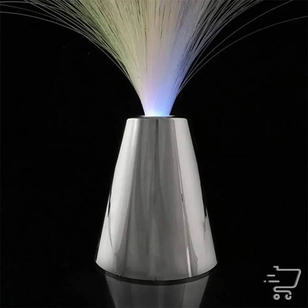 Metallic cone-shaped device with colorful light streams for vibrant home illumination