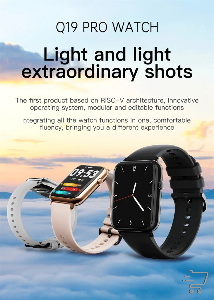 Smartwatch with rectangular display and interchangeable black and beige straps, IP67 waterproof Bluetooth