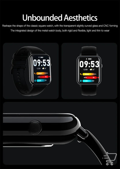 Sleek black IP67 Waterproof Bluetooth smartwatch with vibrant display showing 09:53