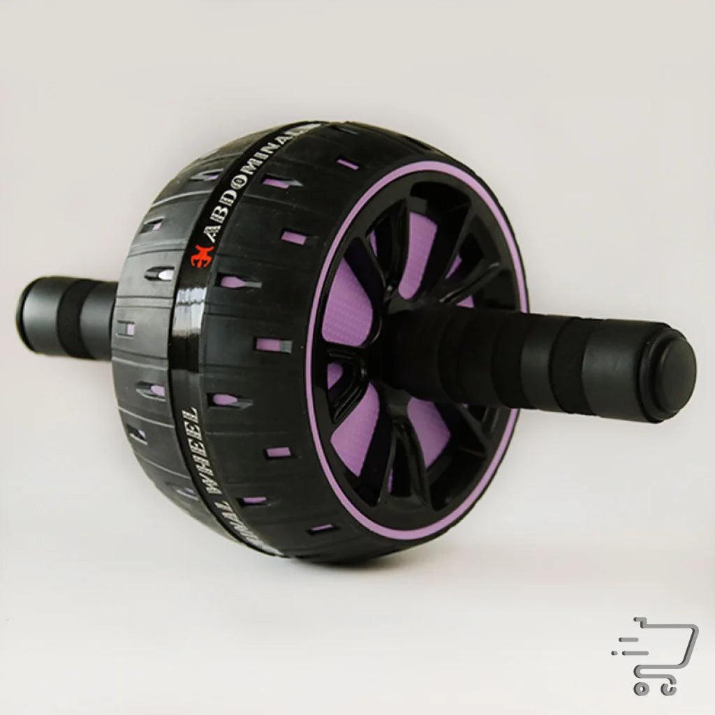 Ab roller exercise wheel with purple accents and black handles for fitness equipment