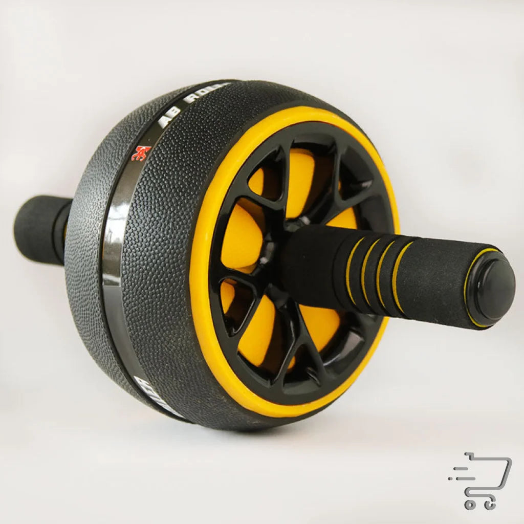 Ab roller exercise wheel in black and yellow for fitness equipment with plastic steel tube