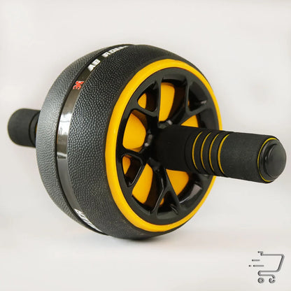 Ab roller exercise wheel in black and yellow for fitness equipment with plastic steel tube