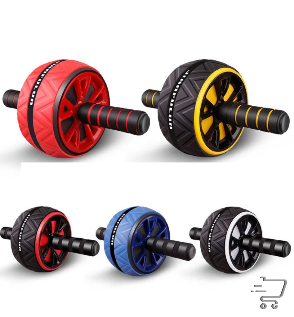 Ab roller wheels in red, yellow, blue, and black for fitness equipment with plastic steel tube