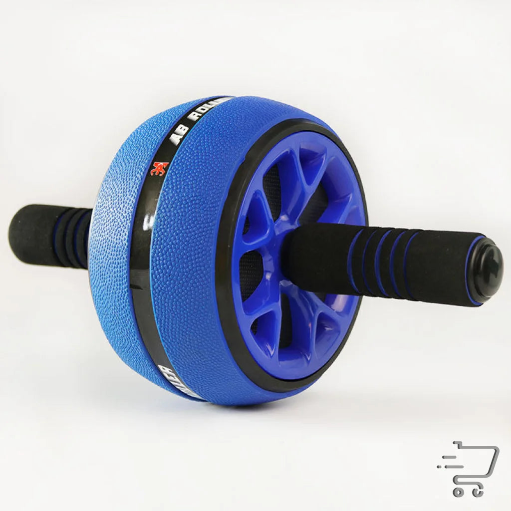 Blue and black ab wheel roller with textured grip for fitness using plastic steel tube