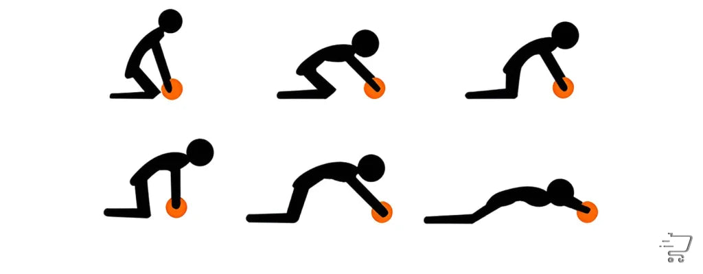 Stick figure silhouettes showing push-up progression using plastic steel tube for fitness