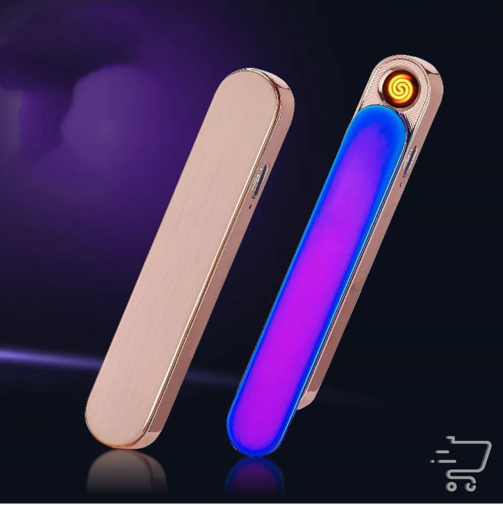 Sleek Portable Windproof USB Lighters in vibrant blue and purple with Zinc Alloy design