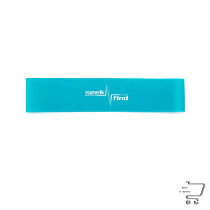 Teal elastic band with seek/find text from Rubber Chain Box Tractor for home gym training