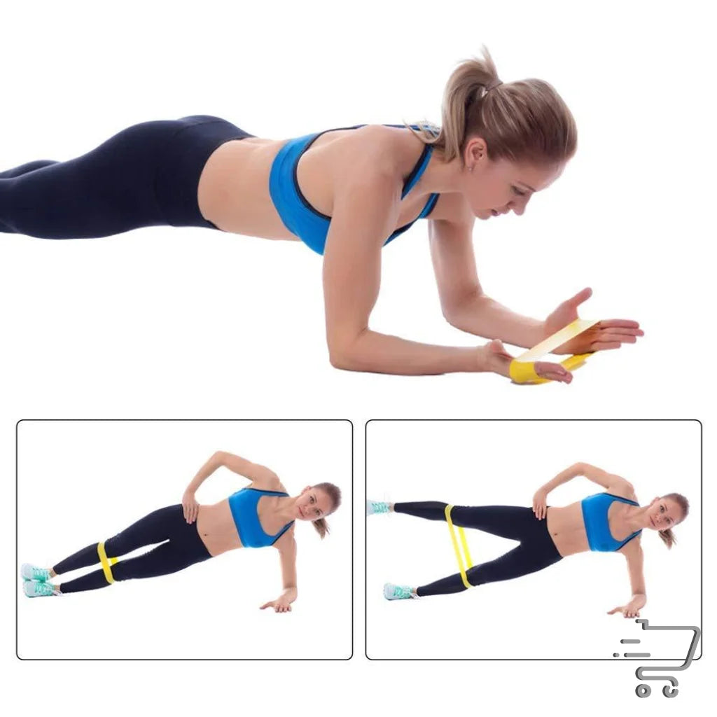 Exercise demonstration of plank variations using Rubber Chain Box Tractor elastic band