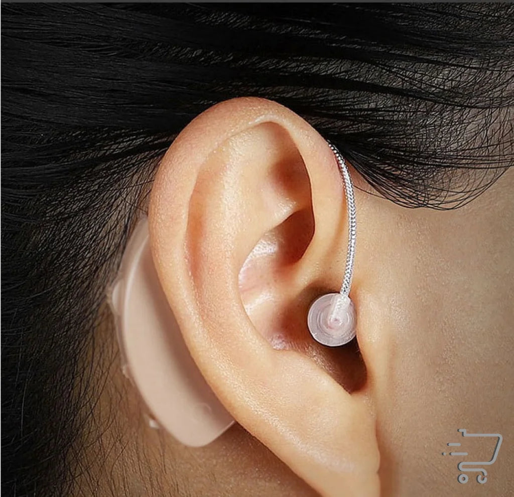 Hearing aid inserted in ear with Silicone Black Hearing Aid Protection for moisture regulation