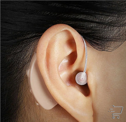 Hearing aid inserted in ear with Silicone Black Hearing Aid Protection for moisture regulation