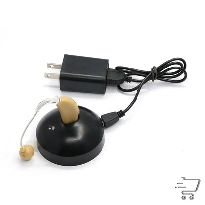 Hearing aid with charging base and power adapter for Silicone Black Hearing Protection