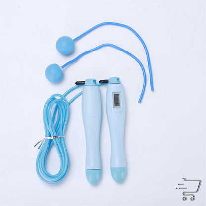 Digital jump rope with electronic counter handles and blue cord for Two Keys-Cordless skipping