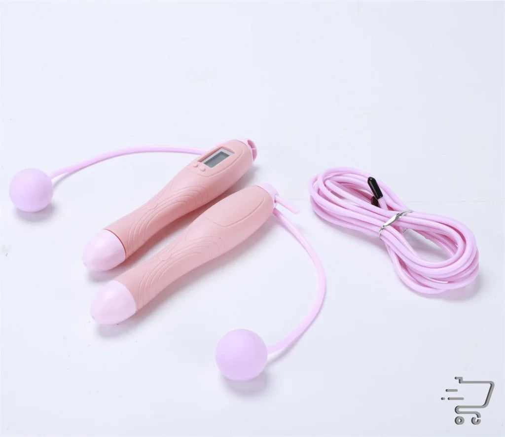 Pink Two Keys-Cordless Skipping Rope with soft handles and built-in display counter