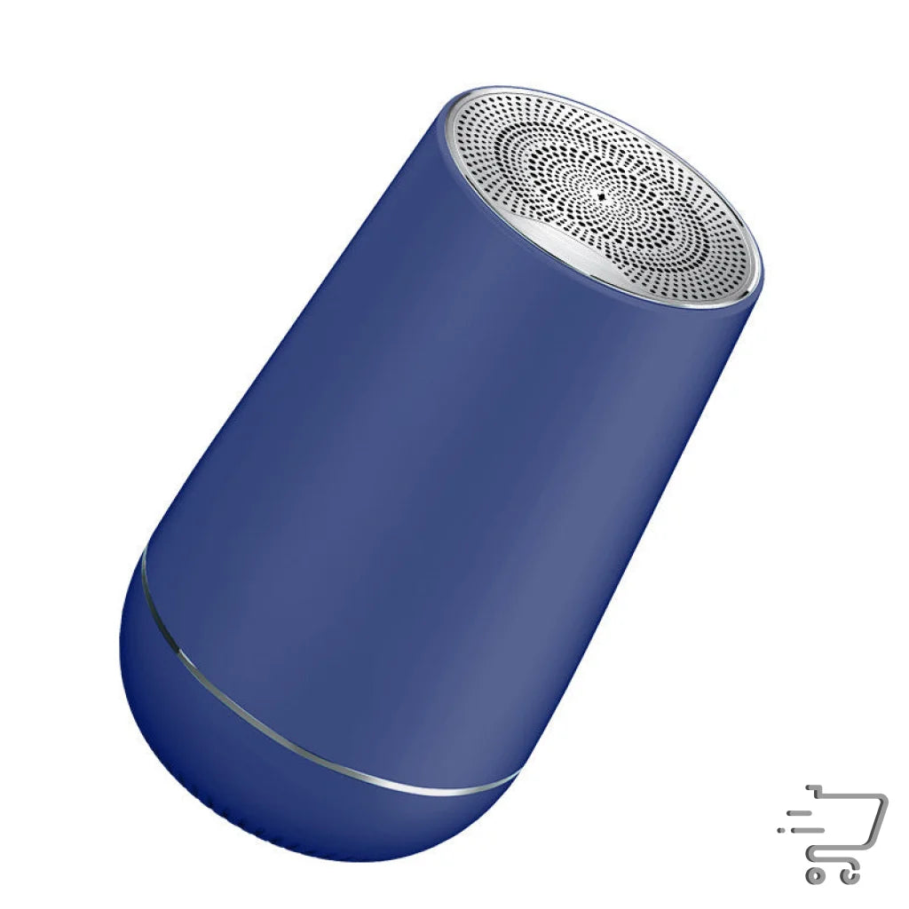 Cylindrical blue portable speaker with silver mesh, part of the Ultimate USB Charger & Aux Audio Hub