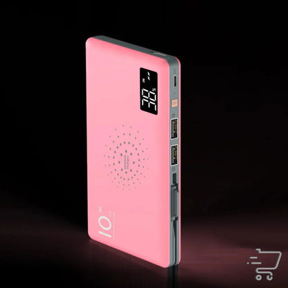 Pink portable power bank with digital display and multiple ports for Ultimate Wireless Charger