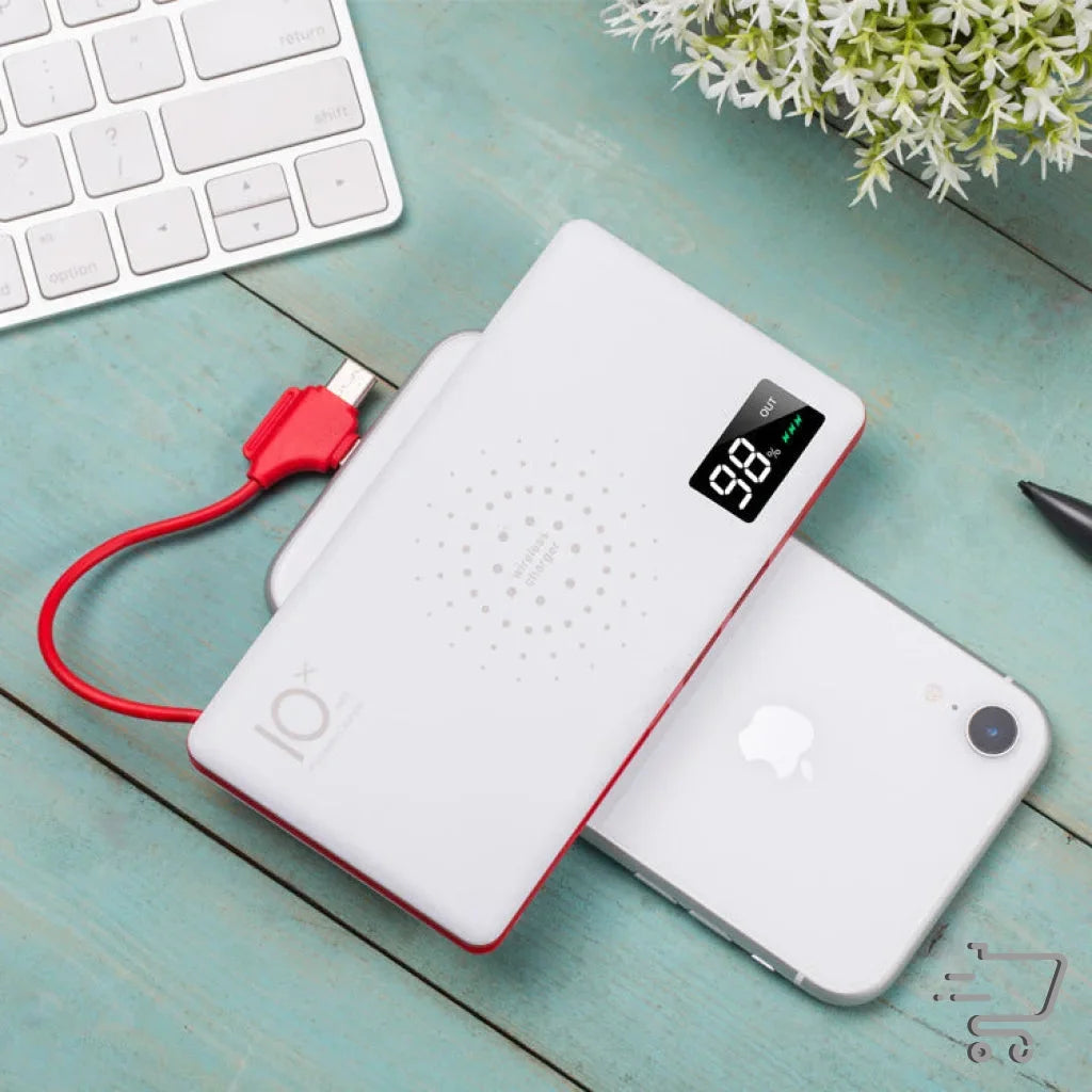 Portable Power Bank with Digital Display and Red Charging Cable for Ultimate Wireless Charger