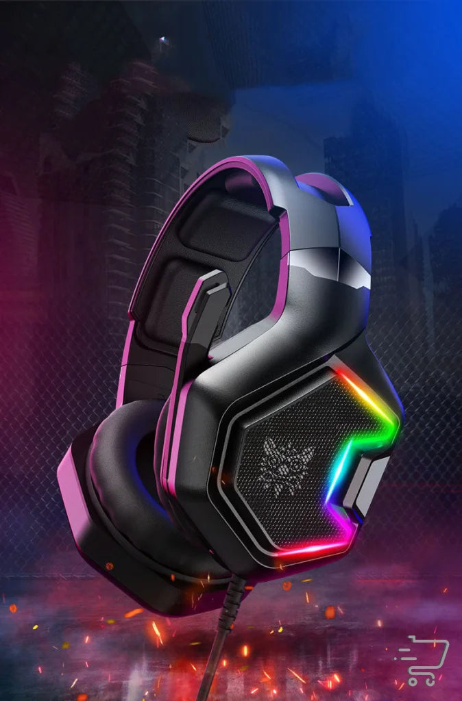 Universal Wired Gaming Headset with RGB lighting and futuristic design