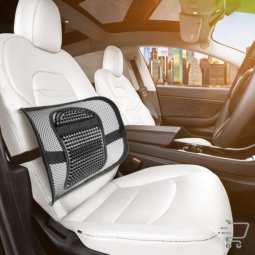 Mesh lumbar support cushion on car seat featuring Upgraded Ice Silk Waist Support Black