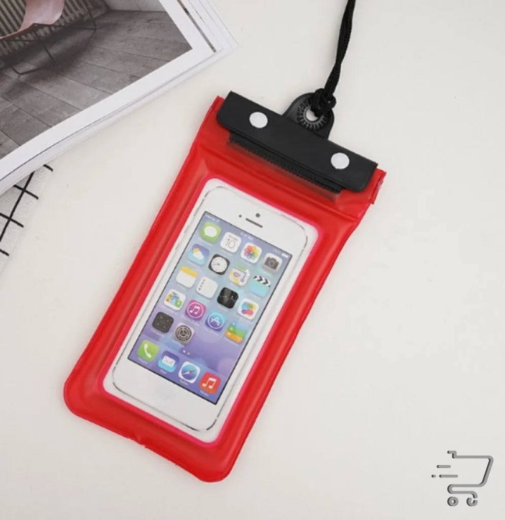 Red waterproof phone case with white smartphone in Waterproof Sports Outdoor Bag