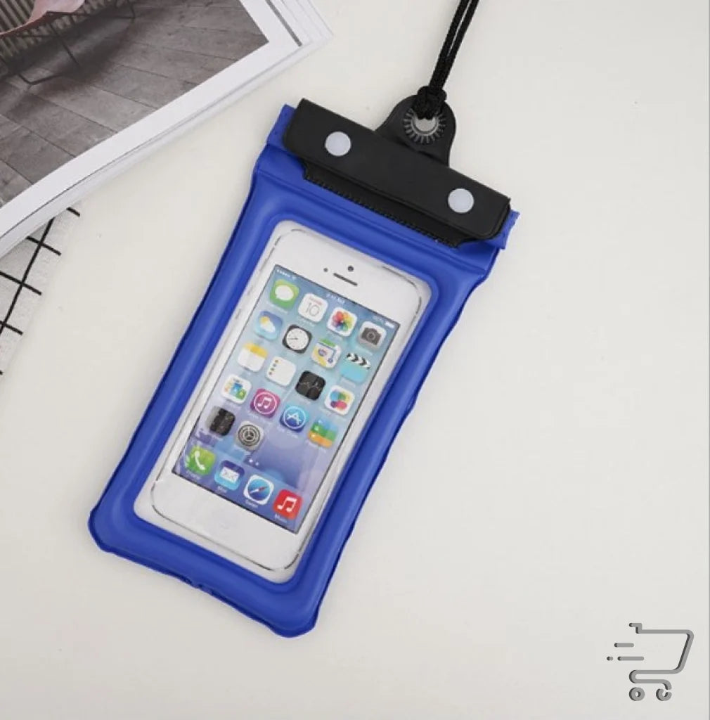 Waterproof phone case with blue exterior in a Waterproof Sports Outdoor Bag for hiking