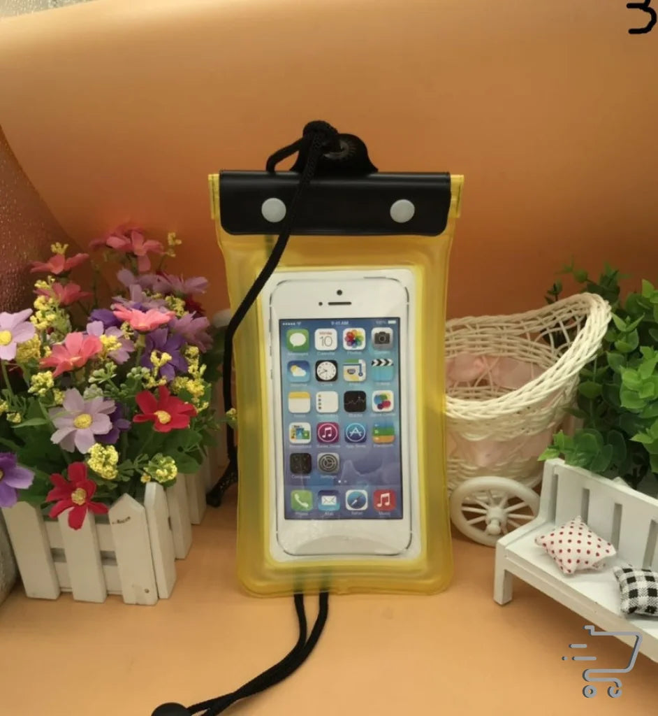 Yellow waterproof phone case with clear window for sports outdoor bag use