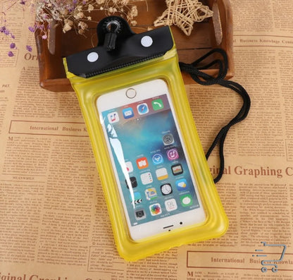 Waterproof phone case with yellow body for use with sports outdoor bags and activities