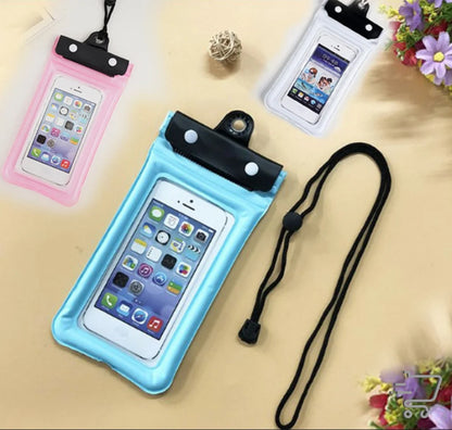 Waterproof phone cases in pink, blue, and white for sports outdoor bag use