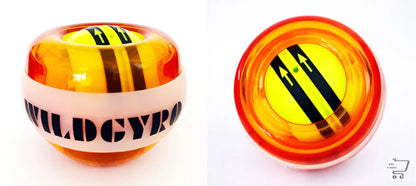 Spherical orange and yellow zinc alloy arm fitness grip with gyroscopic mechanism